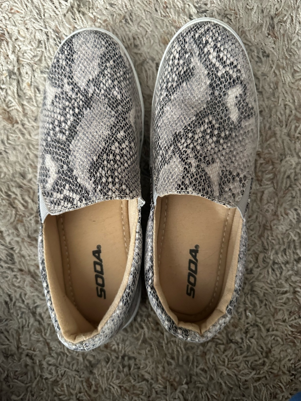 Soda Snake-Print Slip-On Sneakers in Grey and White